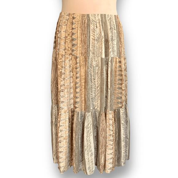 Vintage Napa Valley Maxi Skirt Earth Tone Cream Abstract Crinkle Petite Large - Picture 2 of 10